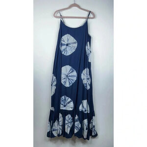 Norblack Norwhite Tie Dye Maxi Dress Blue White Tiered Lined Summer Size Large